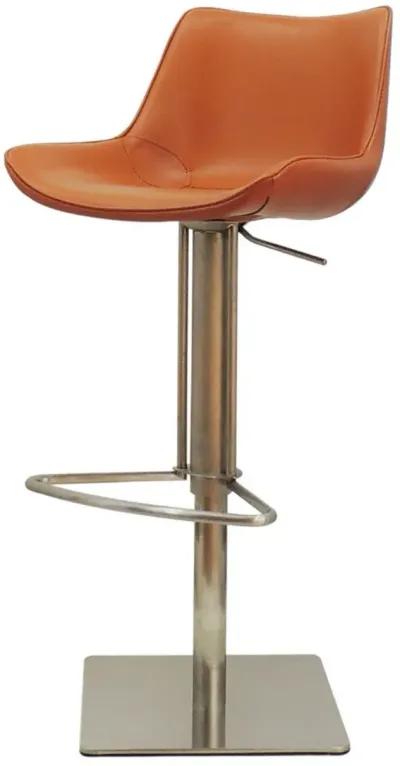 Adjustable Height Faux Leather And Stainless Steel Swivel Bar Height Bar Chair - Terra Cotta / Silver