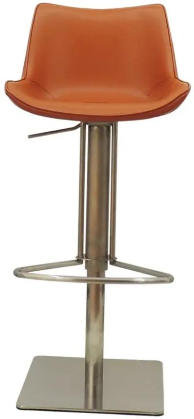 Adjustable Height Faux Leather And Stainless Steel Swivel Bar Height Bar Chair - Terra Cotta / Silver