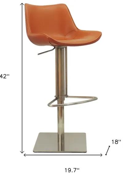 Adjustable Height Faux Leather And Stainless Steel Swivel Bar Height Bar Chair - Terra Cotta / Silver