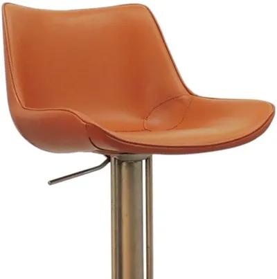 Adjustable Height Faux Leather And Stainless Steel Swivel Bar Height Bar Chair - Terra Cotta / Silver