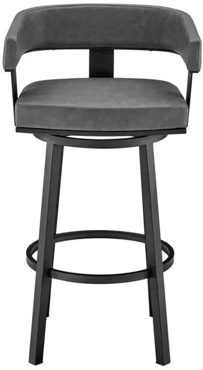 34" Faux Leather Swivel Low Back Counter Height Bar Chair - Gray / Black