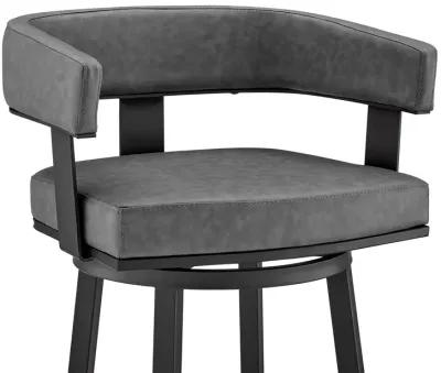 34" Faux Leather Swivel Low Back Counter Height Bar Chair - Gray / Black