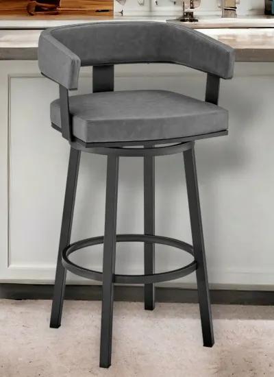 34" Faux Leather Swivel Low Back Counter Height Bar Chair - Gray / Black