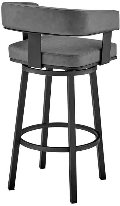 34" Faux Leather Swivel Low Back Counter Height Bar Chair - Gray / Black