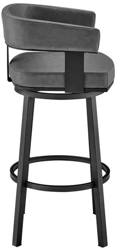 34" Faux Leather Swivel Low Back Counter Height Bar Chair - Gray / Black