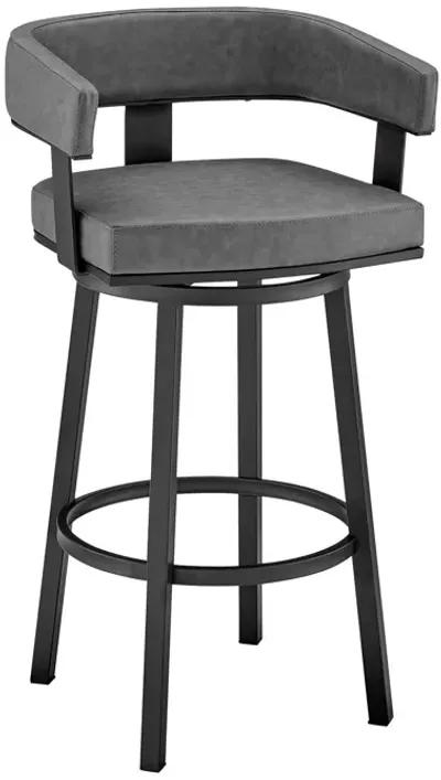 34" Faux Leather Swivel Low Back Counter Height Bar Chair - Gray / Black