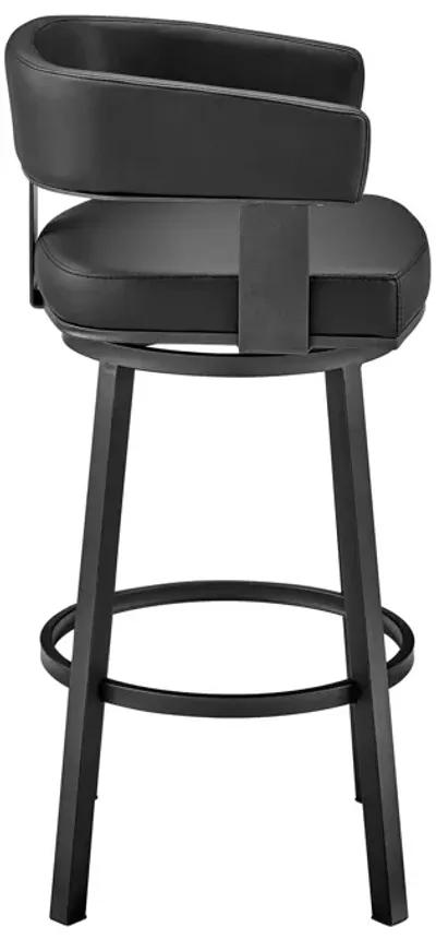 Faux Leather Swivel Low Back Counter Height Bar Chair - Black