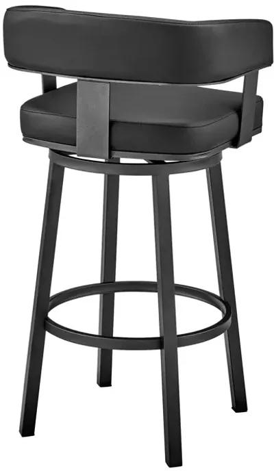 Faux Leather Swivel Low Back Counter Height Bar Chair - Black