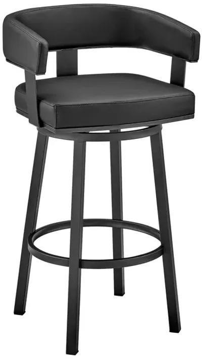 Faux Leather Swivel Low Back Counter Height Bar Chair - Black