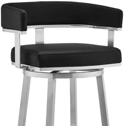 34" Faux Leather Swivel Low Back Counter Height Bar Chair - Black / Silver