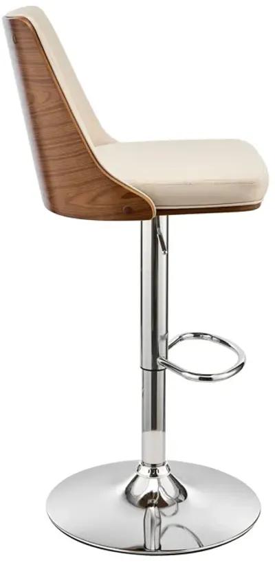 Faux Leather Swivel Adjustable Height Bar Chair - Cream / Silver