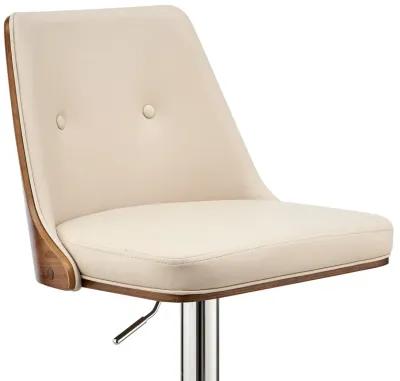 Faux Leather Swivel Adjustable Height Bar Chair - Cream / Silver