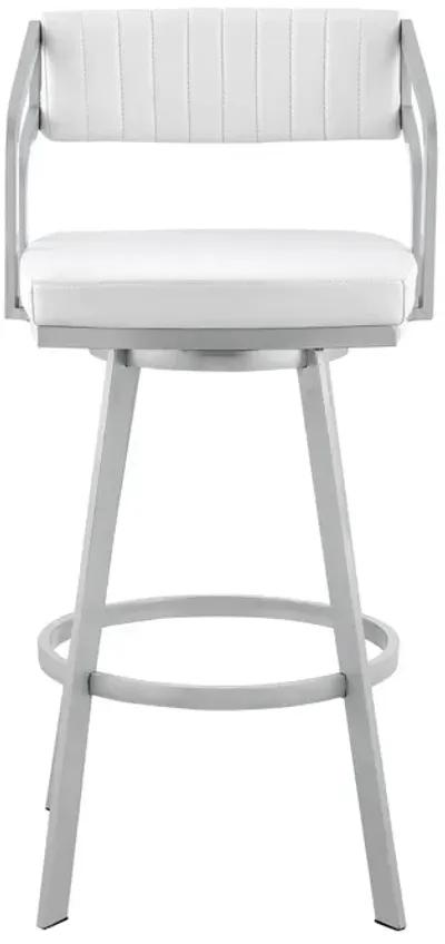 40" Swivel Low Back Bar Height Bar Chair - White / Silver