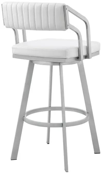 40" Swivel Low Back Bar Height Bar Chair - White / Silver