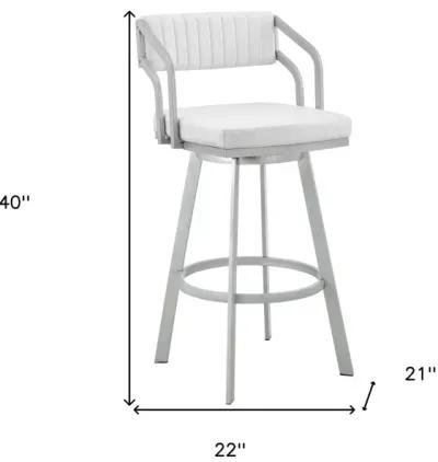 40" Swivel Low Back Bar Height Bar Chair - White / Silver