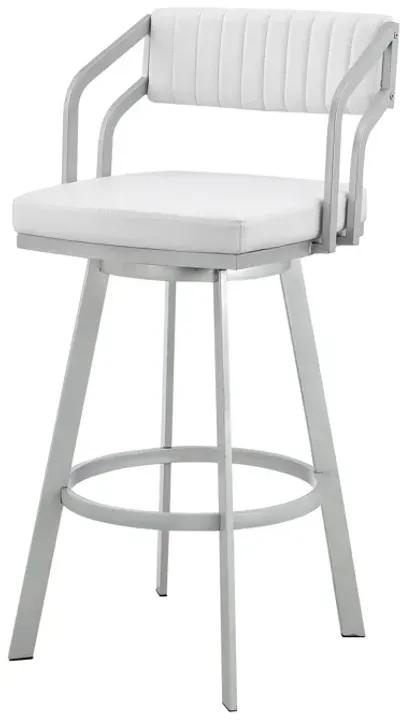 40" Swivel Low Back Bar Height Bar Chair - White / Silver