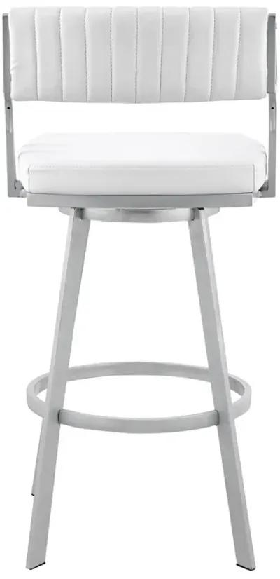 40" Swivel Low Back Bar Height Bar Chair - White / Silver