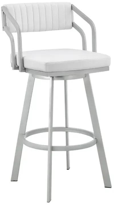 40" Swivel Low Back Bar Height Bar Chair - White / Silver