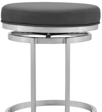 Faux Leather Swivel Backless Bar Height Bar Chair - Gray / Silver