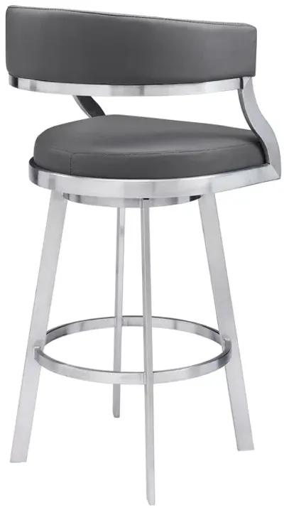 38" Faux Leather Swivel Low Back Counter Height Bar Chair - Gray / Silver