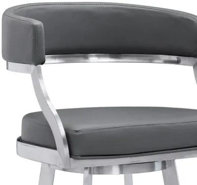 38" Faux Leather Swivel Low Back Counter Height Bar Chair - Gray / Silver