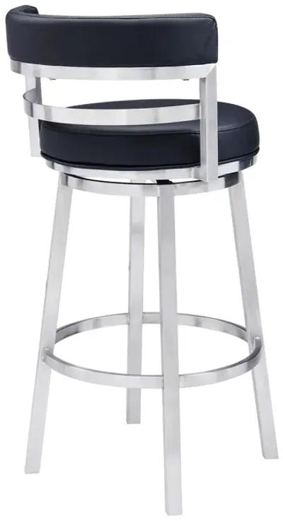 39" Faux Leather Swivel Low Back Bar Height Bar Chair - Black / Silver