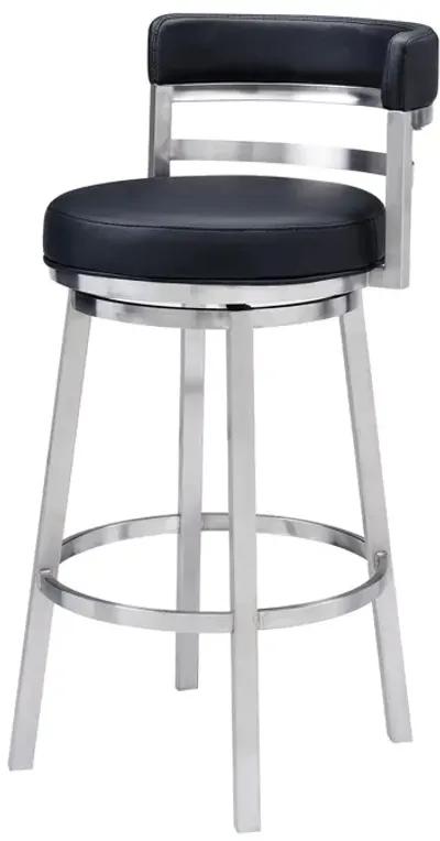 39" Faux Leather Swivel Low Back Bar Height Bar Chair - Black / Silver