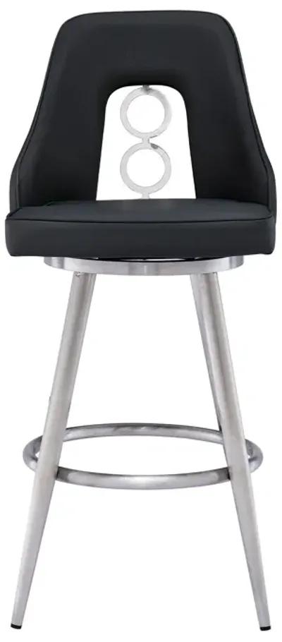 Faux Leather Swivel Counter Height Bar Chair - Black / Silver