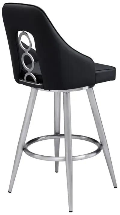 Faux Leather Swivel Counter Height Bar Chair - Black / Silver