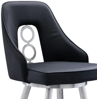 Faux Leather Swivel Counter Height Bar Chair - Black / Silver