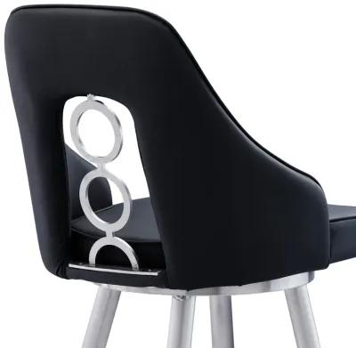 Faux Leather Swivel Counter Height Bar Chair - Black / Silver