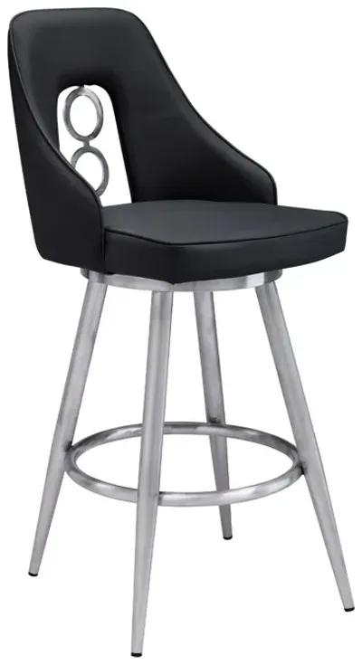 Faux Leather Swivel Counter Height Bar Chair - Black / Silver