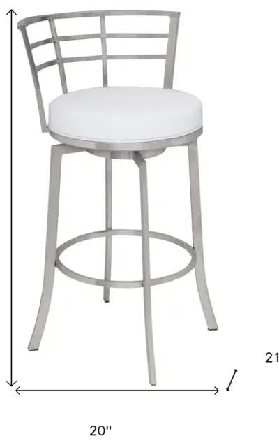 35" Faux Leather Swivel Low Back Counter Height Bar Chair - White / Silver