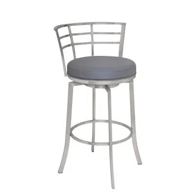 Faux Leather Swivel Low Back Bar Height Bar Chair - Gray / Silver