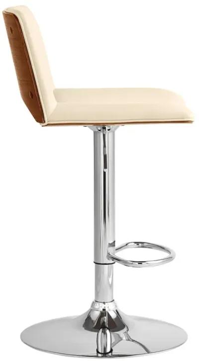 42" Faux Leather Swivel Low Back Adjustable Height Bar Chair - Cream / Silver