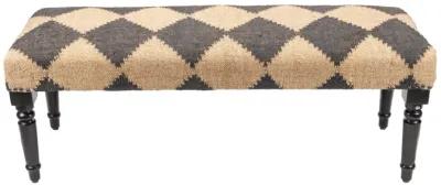 Leg Checkered Upholstered Bench - Tan / Black Black