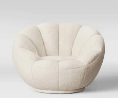 Sherpa And Silver Clamshell Swivel Barrel Chair - White