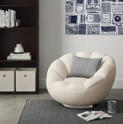 Sherpa And Silver Clamshell Swivel Barrel Chair - White