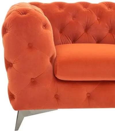 Velvet And Silver Solid Color Chesterfield Chair - Orange