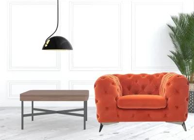 Velvet And Silver Solid Color Chesterfield Chair - Orange