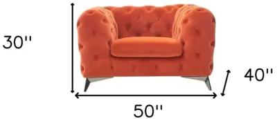 Velvet And Silver Solid Color Chesterfield Chair - Orange