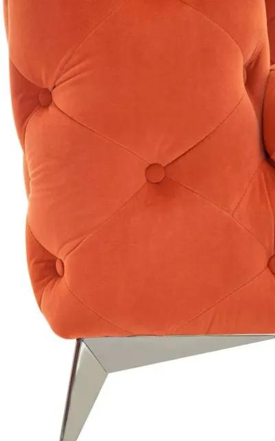 Velvet And Silver Solid Color Chesterfield Chair - Orange