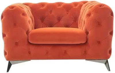 Velvet And Silver Solid Color Chesterfield Chair - Orange