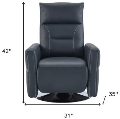 High Back Faux Leather Recliner - Dark Blue