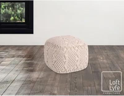 Cotton Blend Pouf Ottoman - Ivory