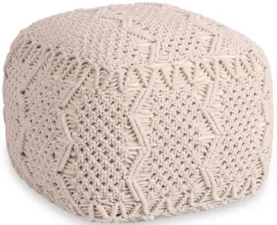 Cotton Blend Pouf Ottoman - Ivory