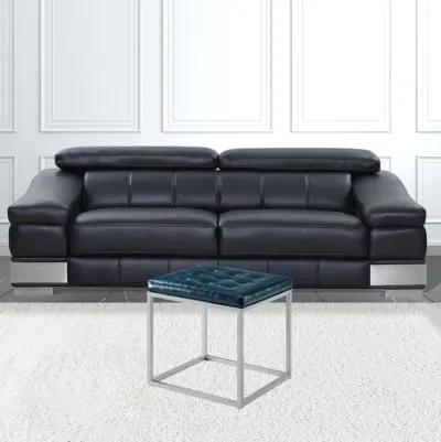 Faux Leather Cube Ottoman - Blue / Gray