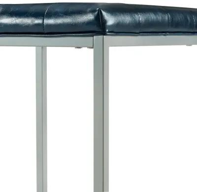 Faux Leather Cube Ottoman - Blue / Gray