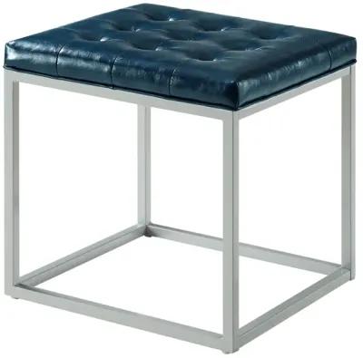 Faux Leather Cube Ottoman - Blue / Gray