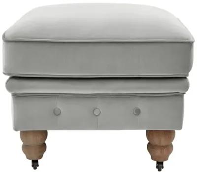 Tufted Velvet And Natural Rolling Cocktail Ottoman - Gray